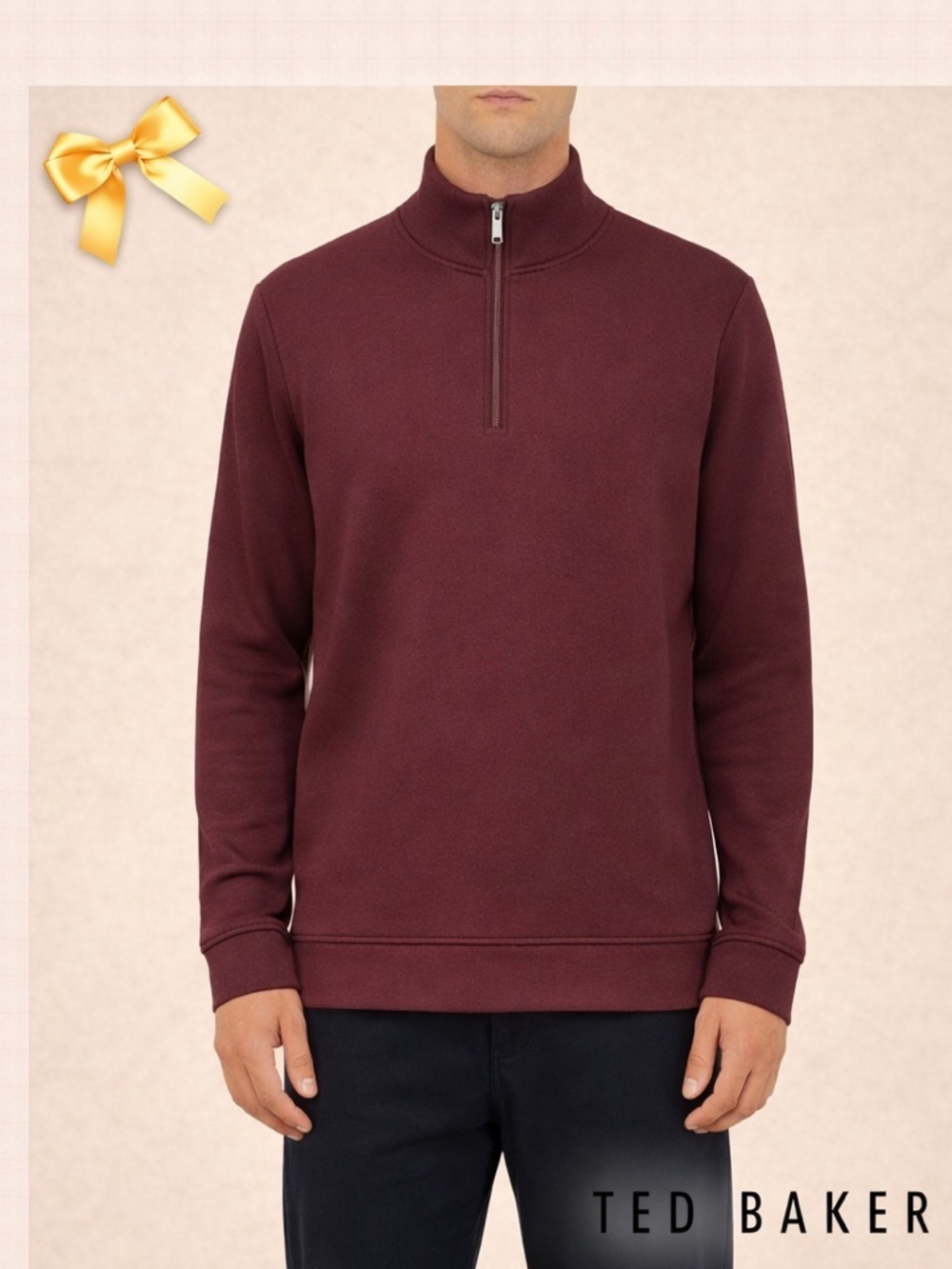Ted Baker Textured Quarter Zip Pullover Maroon Size Small NWT
